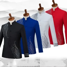 Мужские официальные Пиджаки Стенд блейзер с воротником куртка одежда со стразами мужской китайский национальный стиль Одежда сценические костюмы для хора DT767