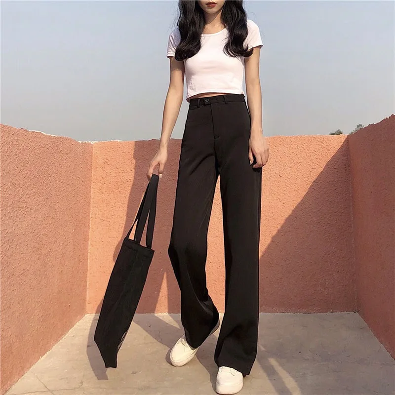 

Women High Waist Long Pants Casual Loose Female Trouser Fashion Women Pants