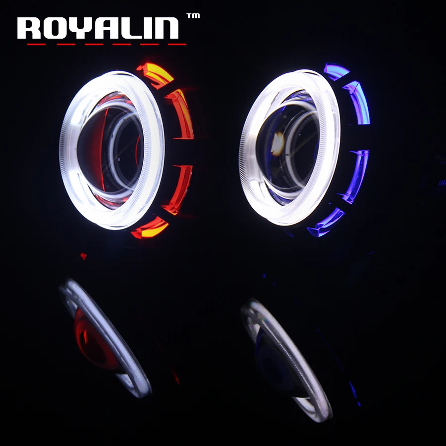 

ROYALIN 2.0 Motorcycle Headlight Lens H1 Bulb CCFL Twin Angel Eyes Halo Rings Xenon Halogen Projector for Auto Hi/Lo Beam H4 H7