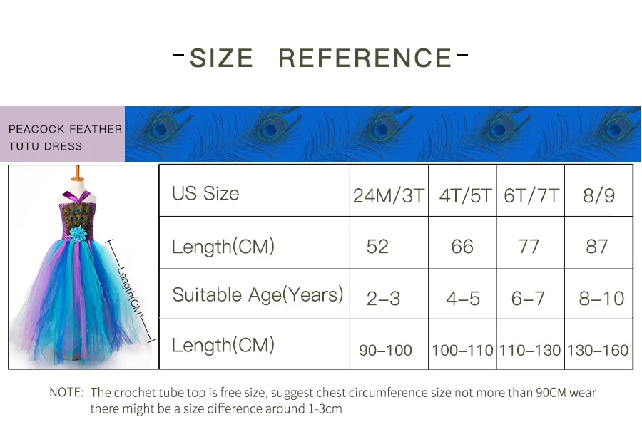Pretty Peacock Feather Girls Flower Tutu Dress Wedding Birthday Party Halloween Purim Costume Kids Carnival Tutu Outfit (6)