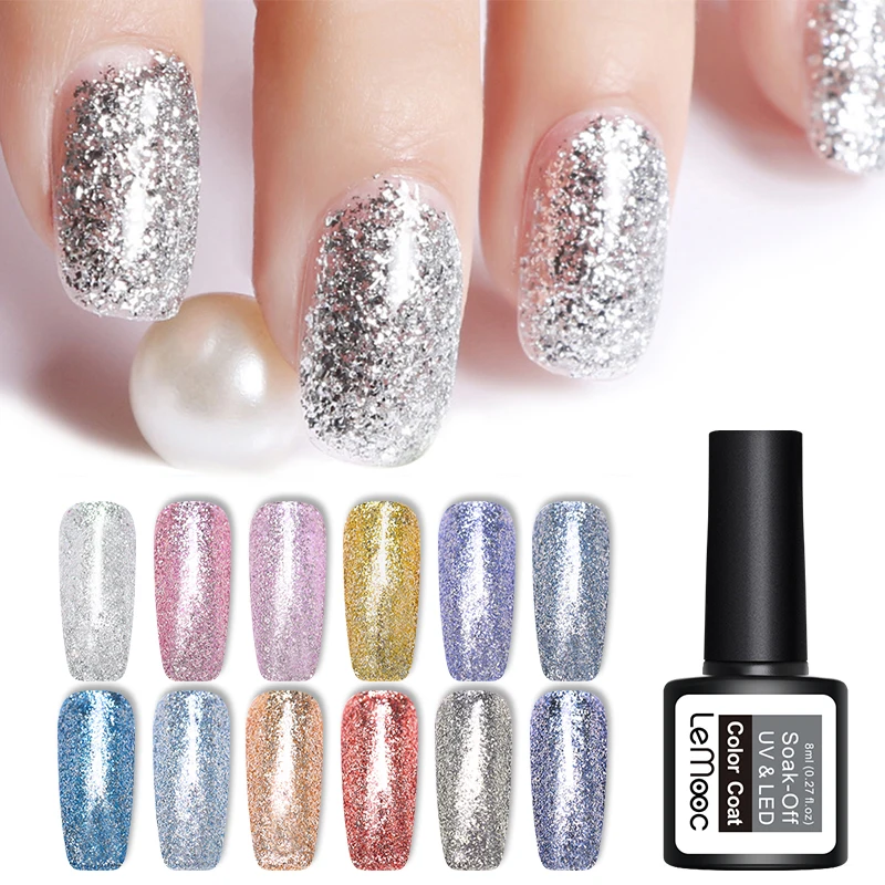 

LEMOOC 8ml Platinum Paint UV Gel Polish Super Shining s Glitter Sequins Gel Varnish Shimmer Soak Off UV Gel Nail Polish