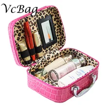 Sexy Women Cosmetic Suitcase Mini Leopard Pouch Beautician Trolley Cute Travel Vanity Beauty Make Up Organier Bag