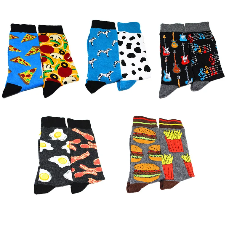 

Large size men's A/B yin and yang socks fashion combed cotton street hip hop trend food burger egg fries pizza happy gift socks