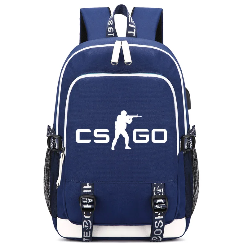 Школьная сумка для игр CS рюкзак csgo с usb зарядным портом и замком и разъемом для наушников для работы студентов колледжа для мужчин и женщин - Цвет: style2 blue