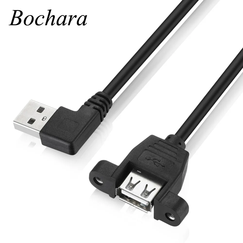

Bochara 90degree to Left USB 2.0 Extension Cable Male to Female With Screw Panel Mount 24AWG+28AWG 30cm 50cm 1m