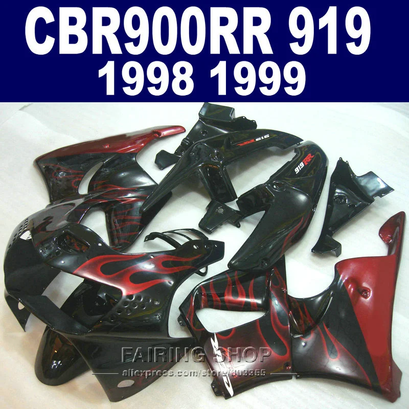 Fairings Red flames CBR900 RR 919 1998 1999 For honda Fairing kit cbr 900rr 98 99