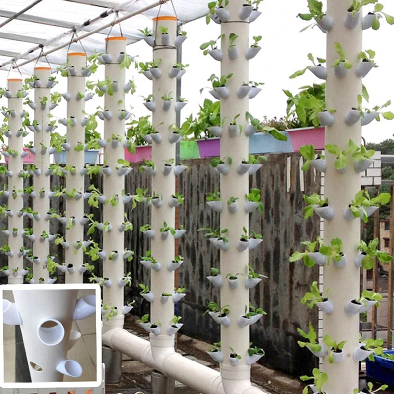 Column Pipe Fixed Plant Cup Hydroponic Systems Greenhouse Balcony Vegetables Strawberry Pipe Nurturing Indoor kit 5 Pcs