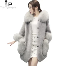 Пальто из искусственного меха, зимнее женское пальто в Корейском стиле, новинка, большие размеры, черный, красный, меховой воротник, теплое пальто, женская мода, темперамент, меховая куртка 3XL
