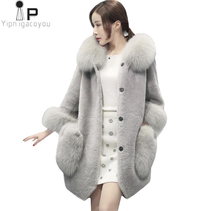 

Faux Fur Coat Winter Women Overcoat Korean New Plus Size Black Red Fur Collar Warm Coat Women Fashion Temperament Fur Jacket 3XL