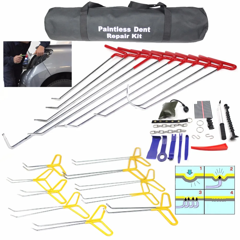 

PDR Rod Dent Removal Tools PDR Tool Paintless Hail Removal Dent Puller Tap Down Auto Car Ding Dent Repair Kit Rod Hammer tools
