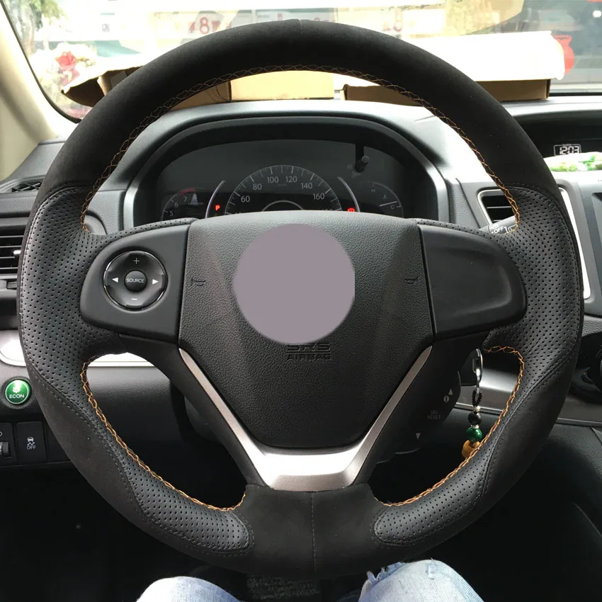 Black Suede Red Leather Car Steering Wheel Covers for Honda CRV CR-V 2012- auto Steering Covers