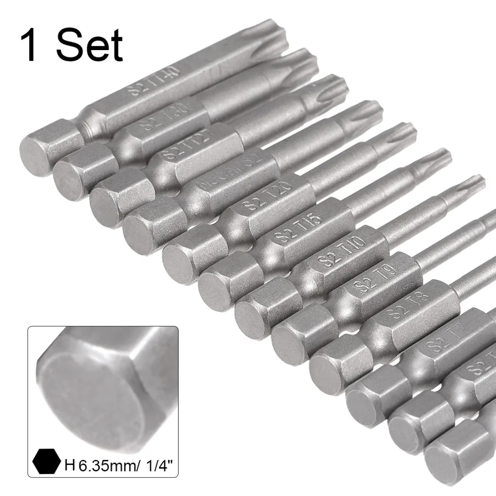 UXCELL 12 в 1 комплект T5-T40 Torx отвертка для винтов с головкой Набор бит 1/4 ''Hex хвостовиком защита от несанкционированного доступа Звезда 6 точка отвертка инструментов