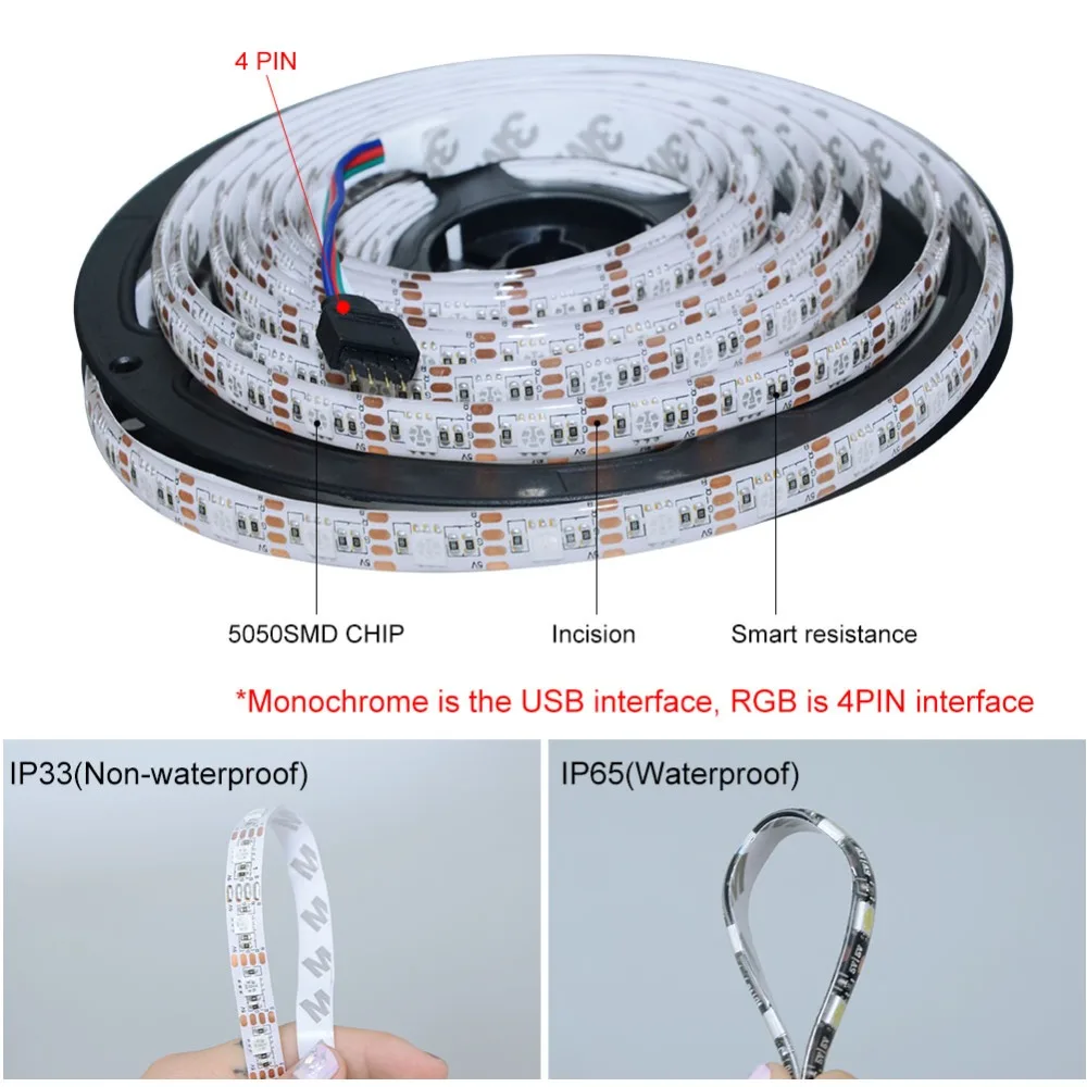Гибкая светодиодная лента 5 в постоянного тока 5050 SMD USB RGB 50 см 1 2 3 4 м фосветильник