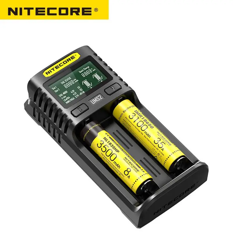 Cargador USB multicompatible con corriente de carga rápida NITECORE UMS2 inteligente de 2 ranuras Q