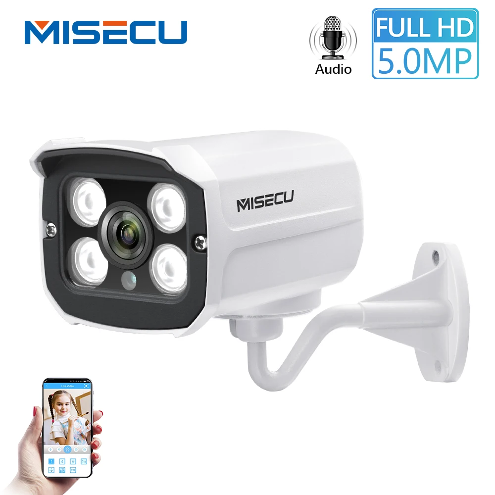 MISECU 4MP 5MP POE IP Камера Аудио Открытый Водонепроницаемый IP66 CCTV Встроенный микрофон