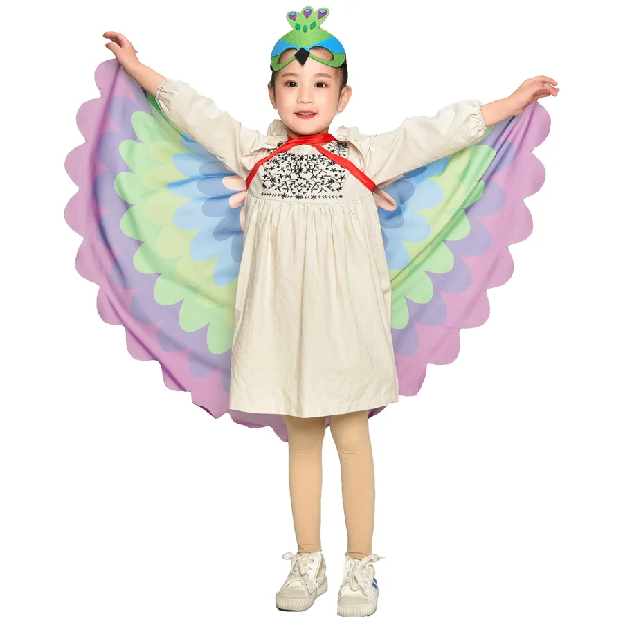 

Special Child Peacock Wing Mask Girls Beautiful Dance Costume Shawls Child Fancy Dress Party Bird Costume Gifts Favor