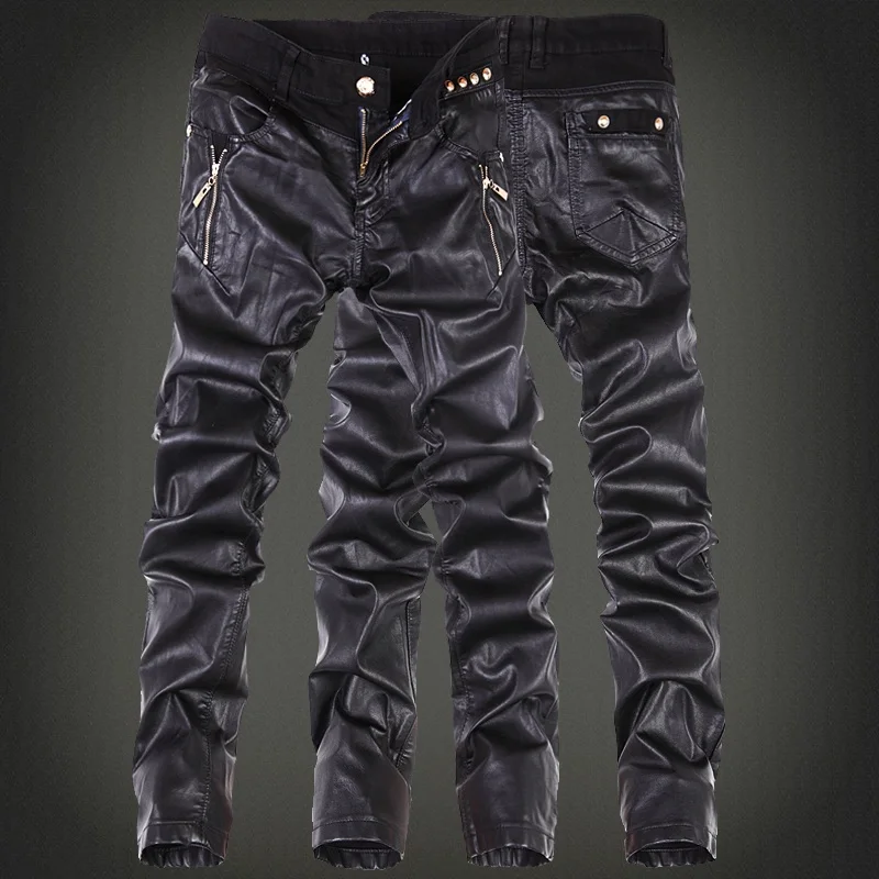 

Faux leather pants for man Skinny Big size 30 31 32 33 34 36 Punk rock trousers