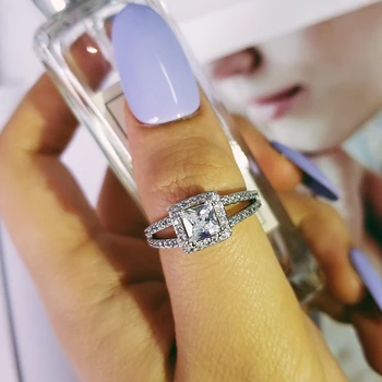 

original solid real 925 Sterling Silver princess cut zircon engagement rings for women Luxury anillos anel aneis party MR1405F