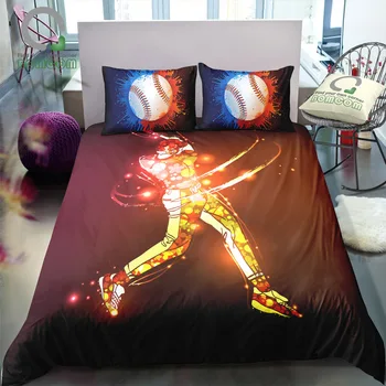 

Bomcom 3D Digital Printing Bedding Set Shiny Baseball Player Swing the Bat Design Sport Duvet Cover Set 100% Microfiber