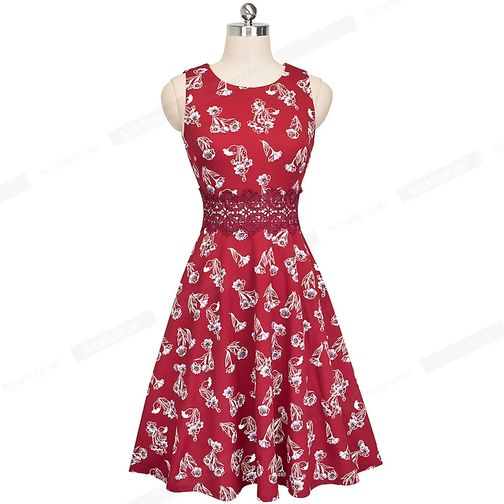Nice-forever Vintage Elegant Embroidery Floral Lace Patchwork vestidos A-Line Pinup Business Women Party Flare Swing Dress A079 126 Nice-forever Vintage Elegant Embroidery Floral Lace Patchwork vestidos A-Line Pinup Business Women Party Flare Swing Dress A079 126