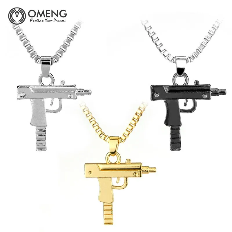 OMENG Горячее предложение выгравированы хип хоп для Supreme Gun Форма УЗИ золотой кулон