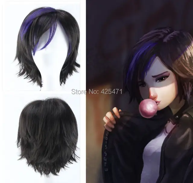 Big Hero 6 Go Go Tomago Wig Short Straight Black With Purple