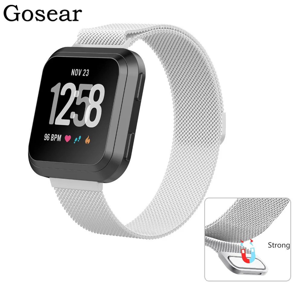 

Gosear Fashion Stainless Steel Mesh Replacement Wrist Watch Band Strap Bracelet Magnetic Closure for Fitbit Fit Bit Versa
