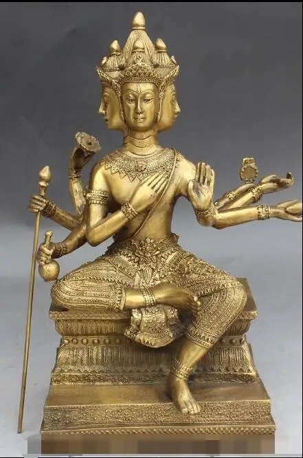 

S3406 11" Tibet Buddhism Bronze 4 Head 8 Arms Kwan-Yin Guan Yin Goddess Buddha Statue