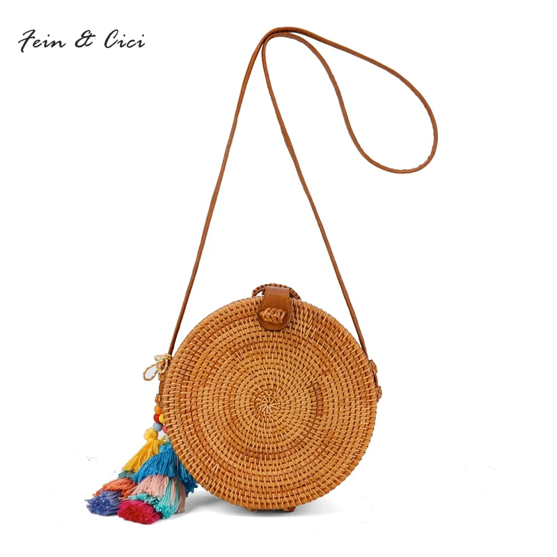 Straw Bags Circle Rattan Bag Tassel Messenger Beach Bali Women Straw Bags Circle Rattan Bag Tassel Messenger Beach Bali Women Small Boho Handbags Summer 2017 Handmade Leather Shoulder In Top Handle From Luggage