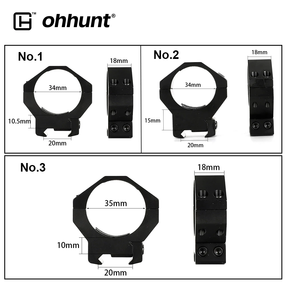 

ohhunt 2PCs Tactical Scope Mount Rings 34mm 35mm Diameter Medium High Profile Picatinny Weaver Rail Base for Hunting Riflescope