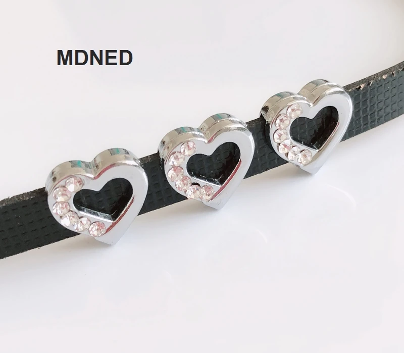 

Free Shipping, 20PCS 8MM 6 Rhinestone Heart Slide Charms Letters DIY Accessories Fit 8mm Bracelets Belts