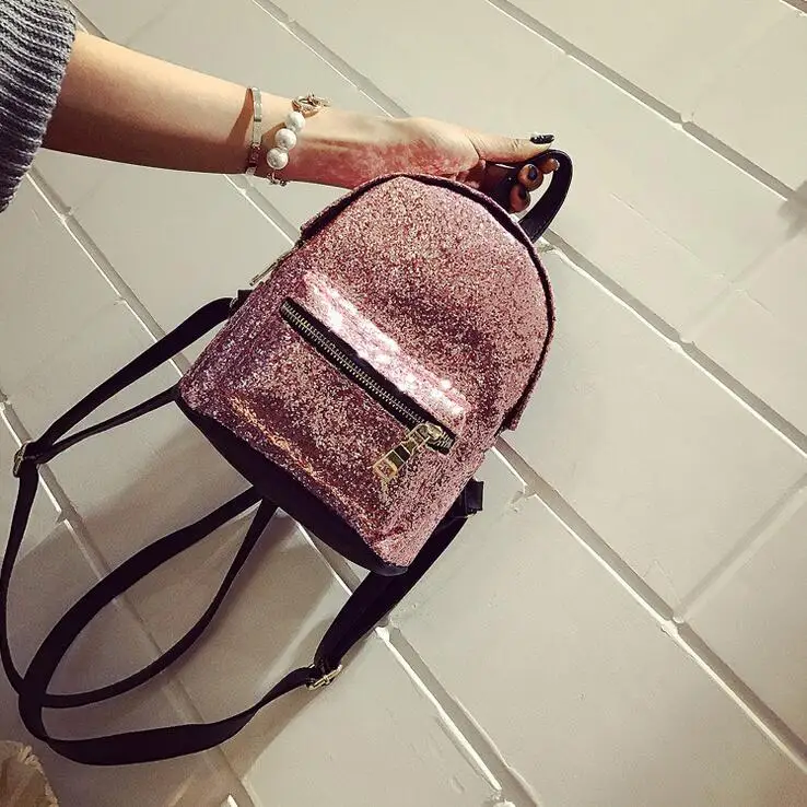 2017 spring fashion new Women Backpack High quality PU leather Sequin sweet shoulder bag College Teenage Travel mini Rucksack 2017 new fashion spring