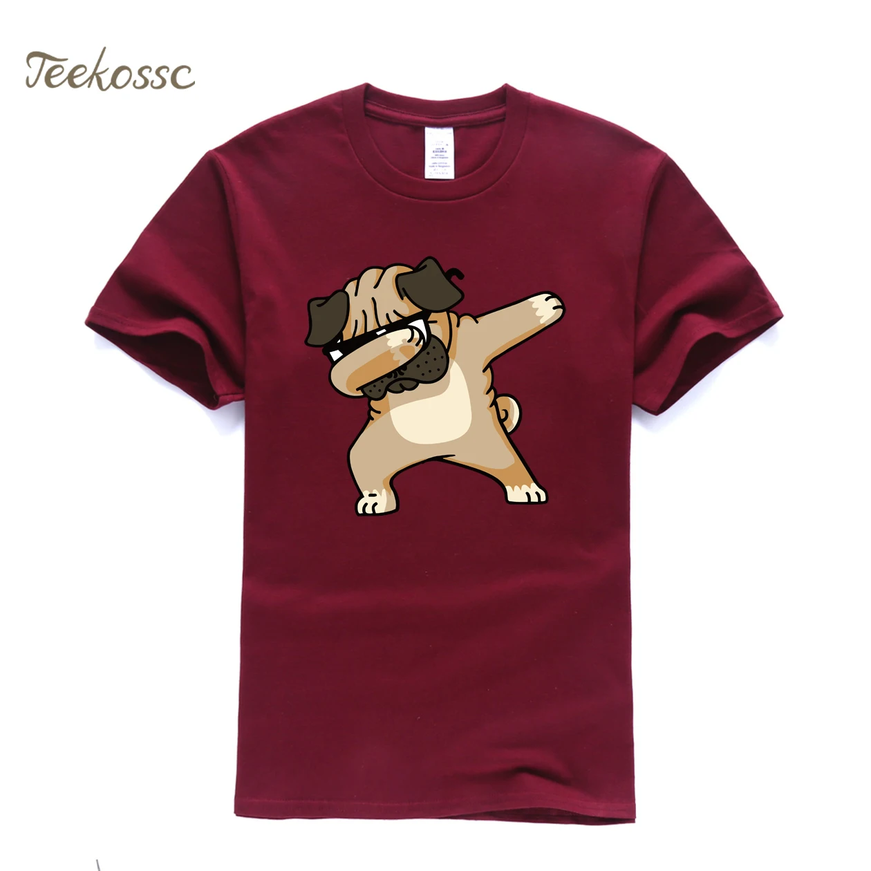 Dabbing Мопс Футболка мужская забавная Футболка Мужская s новая брендовая летняя модная футболка хлопковая Футболка с мультяшным принтом Camisetas размера плюс XXXL - Цвет: wine red