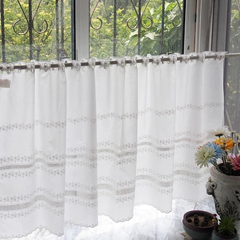 

1Pc European Style Embroidered Floral Curtain Polyester Cotton Blending Curtains For Living Room/ Bedroom White Kitchen Curtains