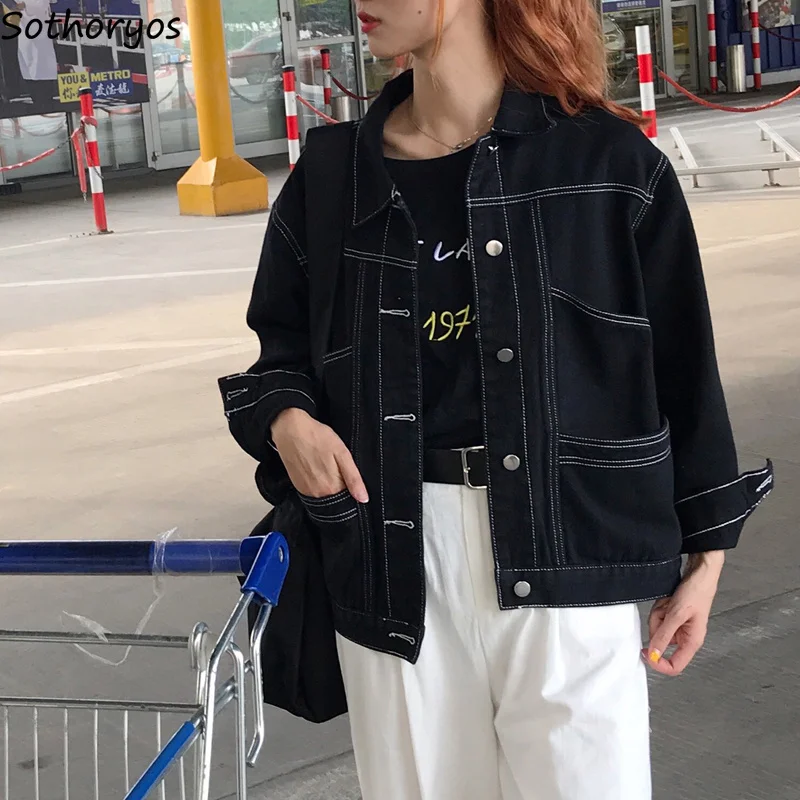 Promo  Jackets Women Autumn Single Breasted Loose Leisure Solid All-match Coats Womens Korean Style Simple