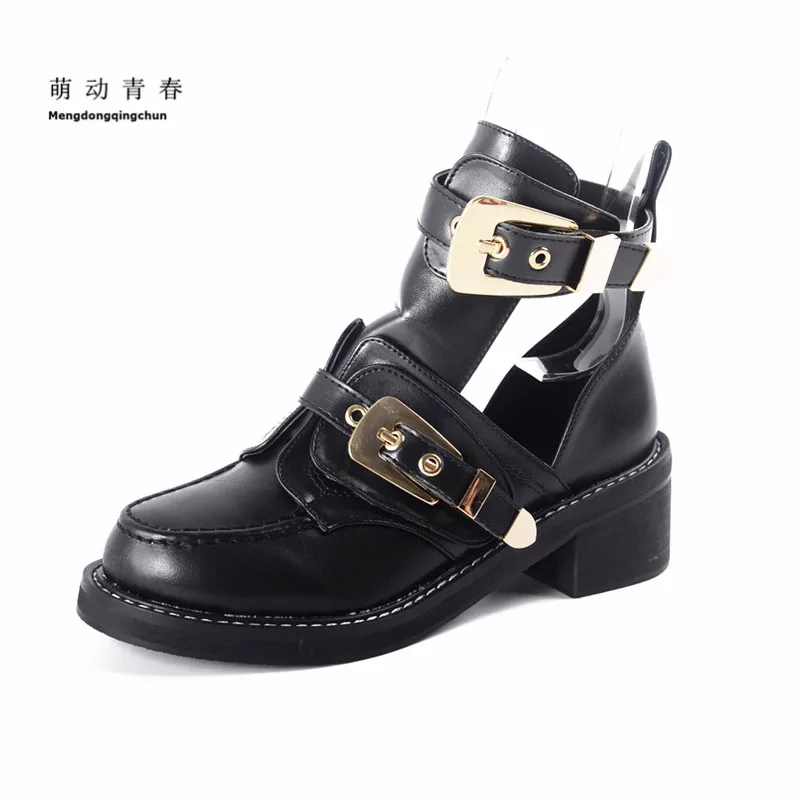 

2018 Fashion Women Pumps Round Toe Platform High Heels Shoes Thick Heels Cutouts Buckle Strap Punk Shoes For Female