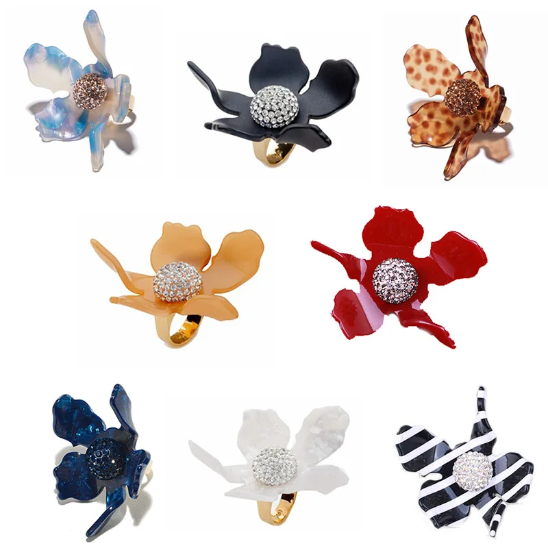 

European and American soft ceramic resin lily flower exaggerated multicolor ring ring female