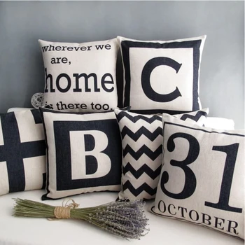 

Linen Cushion Cover Home Decorative England Simple Word Geometry Pattern 1331 Pillow Case Sofa Chair Waist Pillow cover