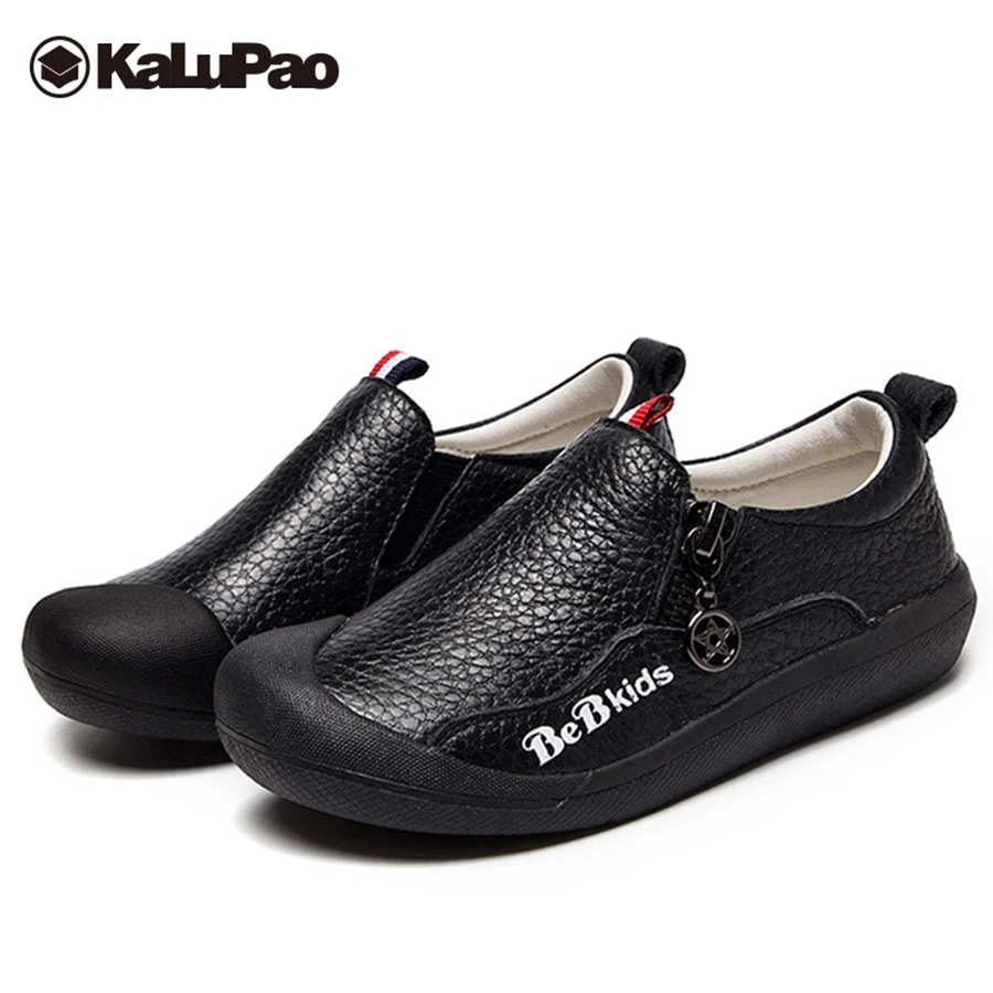 

Kalupao kids boys casual leather shoes black white full grain leather upper soft TPR outsole boys loafers sneaker running shoes