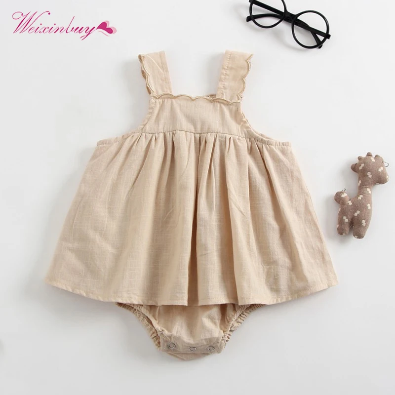 

WEIXINBUY Toddle Newborn Baby Girl Romper Dress Mini Pure Cotton Vestidos Girl Swing Sling Dresses