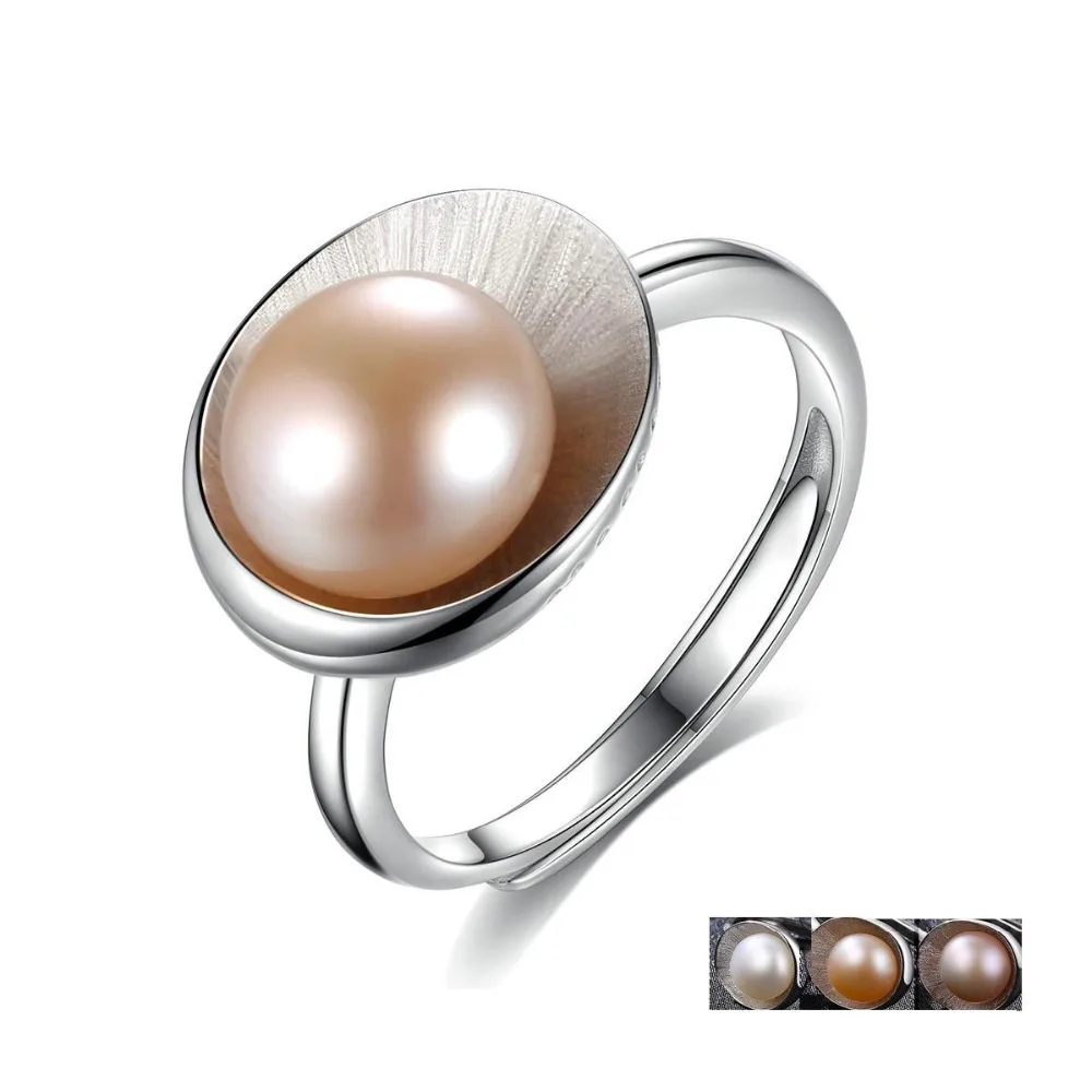 

GB Sterling Silver S925 Shell Pearl Rings Women Korean Fashion Pearl Hand Ornament 9-9.5mm Natural Pearl Opening Rings For Sale