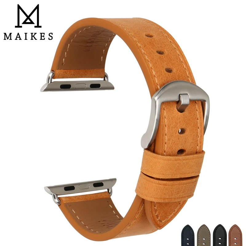 Ремешок MAIKES из натуральной кожи для Apple Watch Band 38 мм и Bands 42 iwatch 3 2 1 оранжевые