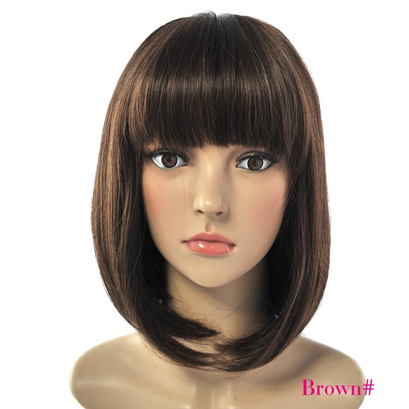 Deyngs Short Straight Pixie Cut Bob Synthetic Wigs for African American Women Natural Black Brown Wigs with Bangs Heat Friendly (7)