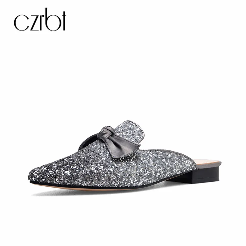 

CZRBT 2018 Outdoor Slingbacks Women Slippers Handmade Sequined Cloth Bowknot Women Sandals Shoes Gradient Color Women Flats