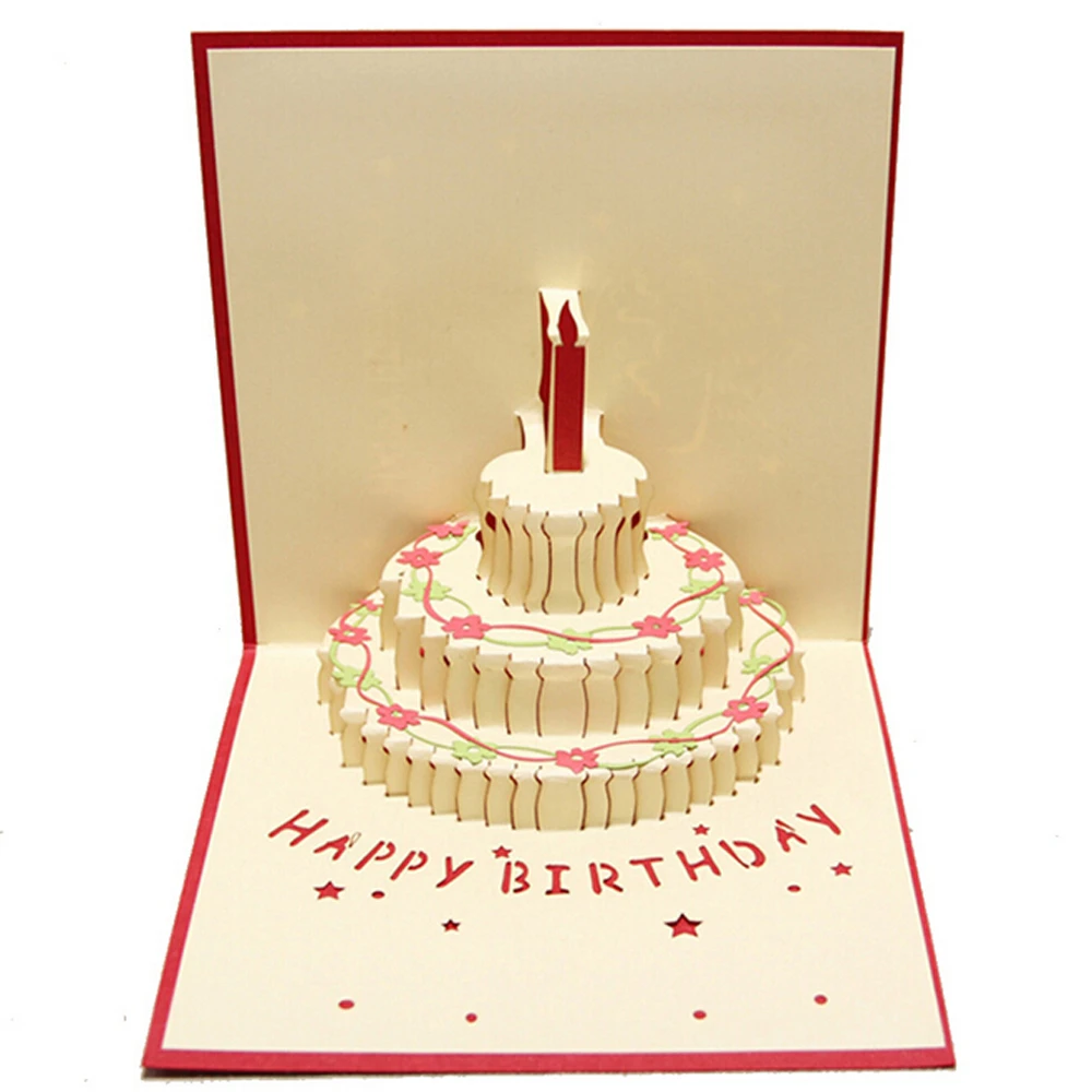 10 Pieces Lot Creatif Anniversaire Gateau Petit Dessin Anime Carte De Voeux Carte De Message 3d Anniversaire Gateau Cartes De Voeux Avec Enveloppe Aliexpress