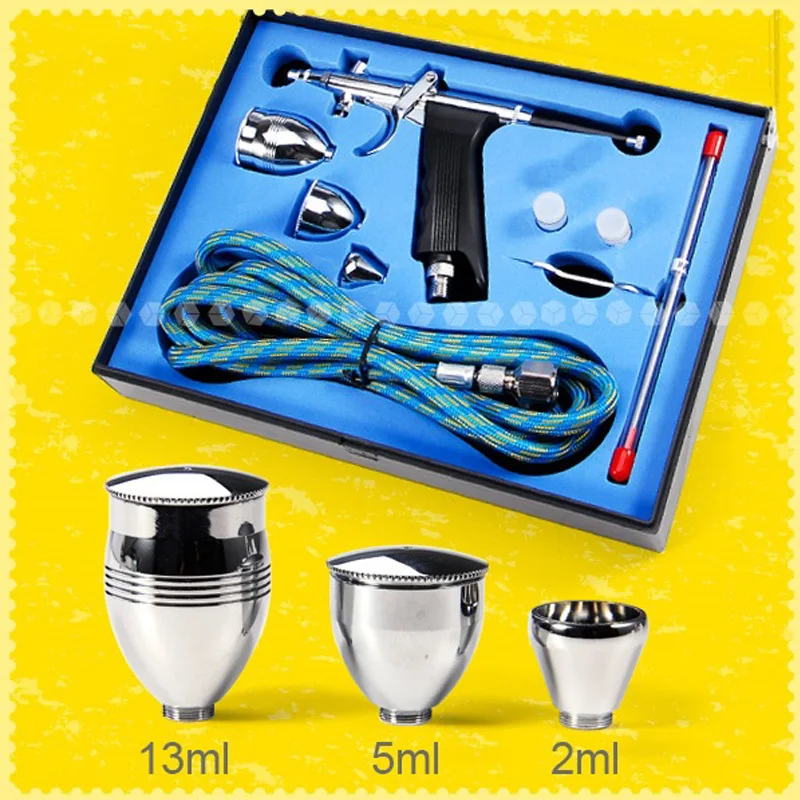 

Spray Gun Double Action Pistol Trigger Airbrush Set With Tips 3 Cups 0.2 / 0.3 / 0.5mm Model Air Brush For Nail Tool Tattoo Art