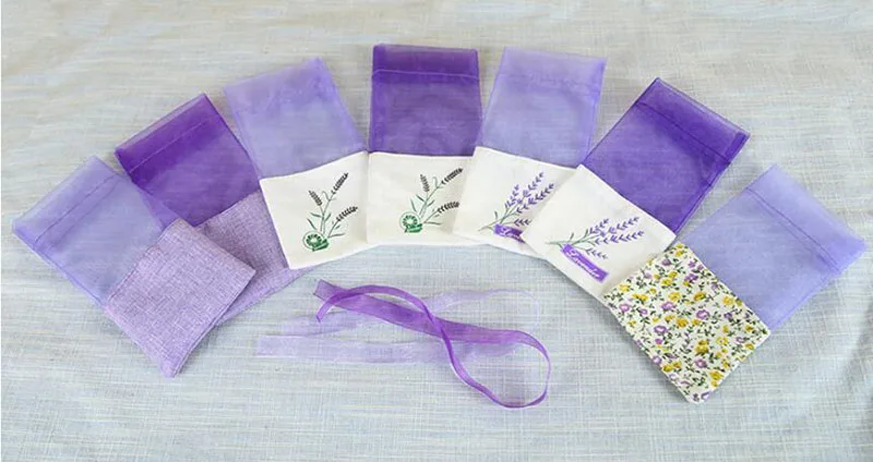 50pcs Lavender sachet bag empty bag mesh stitching transparent linen beam pocket small floral ...