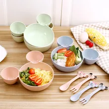 3 Pcs Children Plates  Children Baby Bamboo Tableware Solid Feeding Mickey Dishes Baby Bowl Plate Food Feeding Dinnerware Set