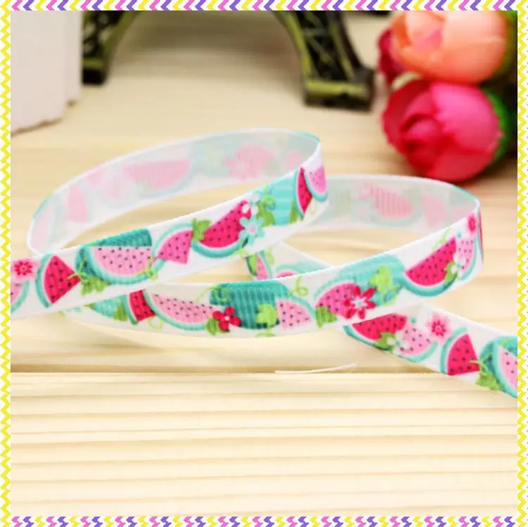 

3/8inch Watermelon Printed Grosgrain Ribbon Material Headwear Party Decoration Diy Wholesale OEM 9mm P4327