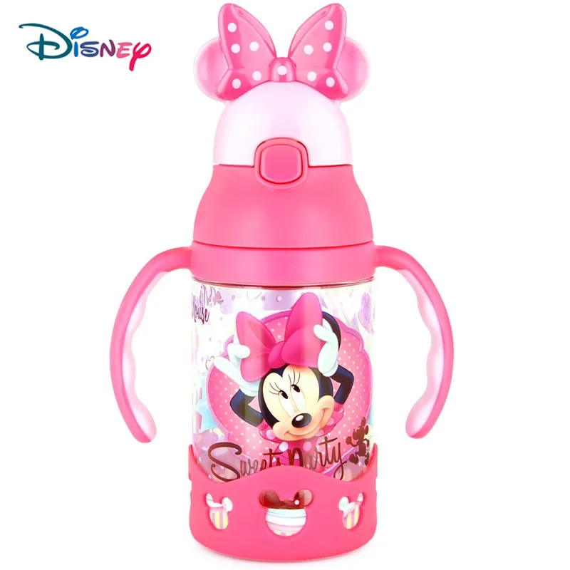 Disney Minnie Mickey Mouse Cups Cartoon Plastic Solid Feeding Student Convenient Outdoor Child Sports Bottle With Straw 520ML